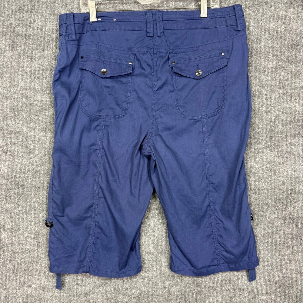 Chicos Bermuda Shorts 2.5 Womens 14 Blue Linen Blend Stretch Utility Pockets - Picture 2 of 11